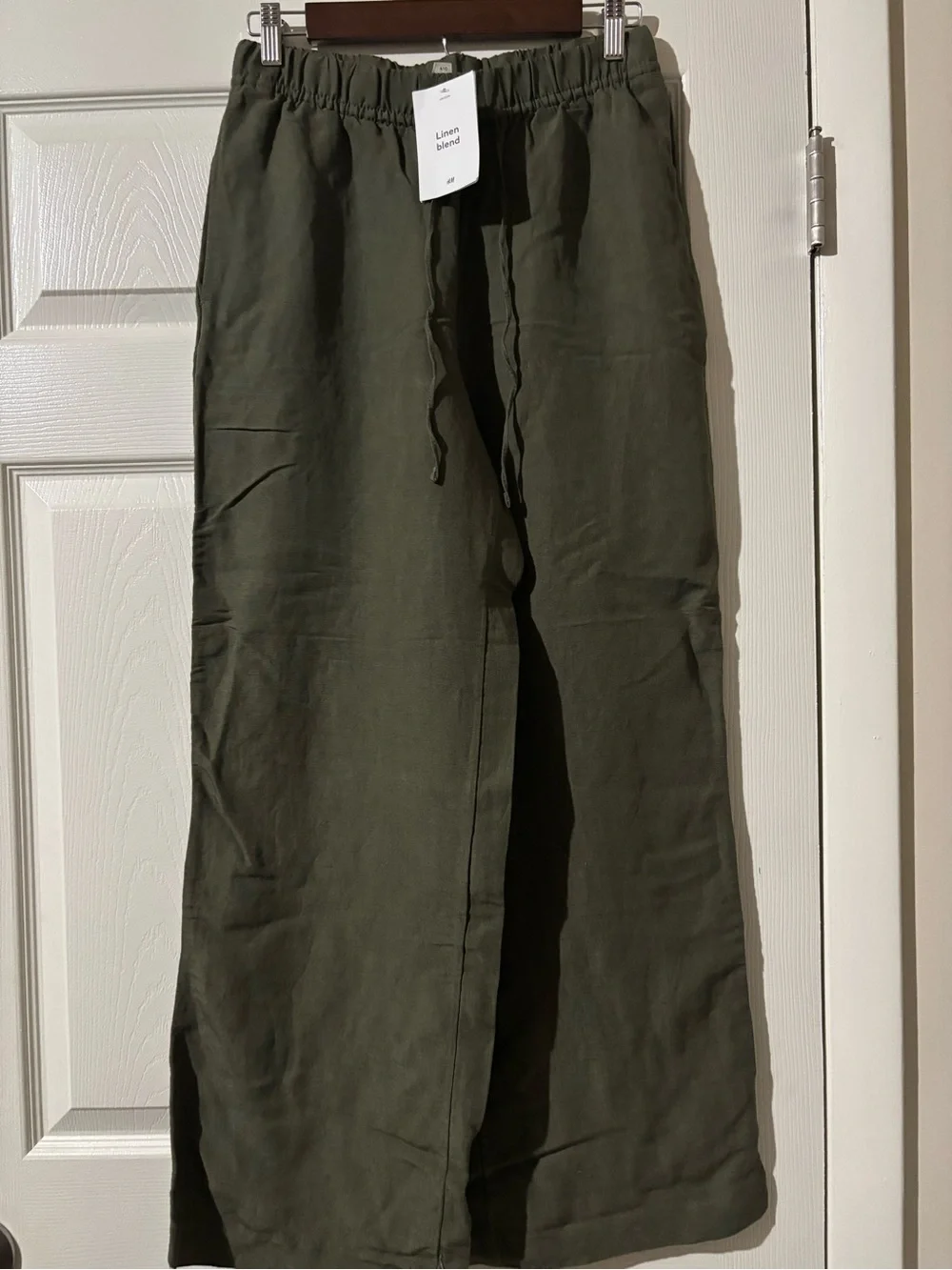 H&M Olive Drawstring Linen-Blend Pants
